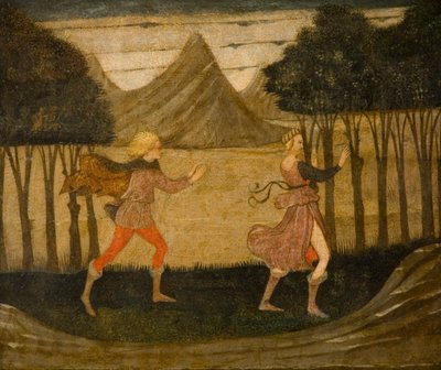 Daphne achtervolgd door Apollo (detail) door Master of the Judgement of Paris